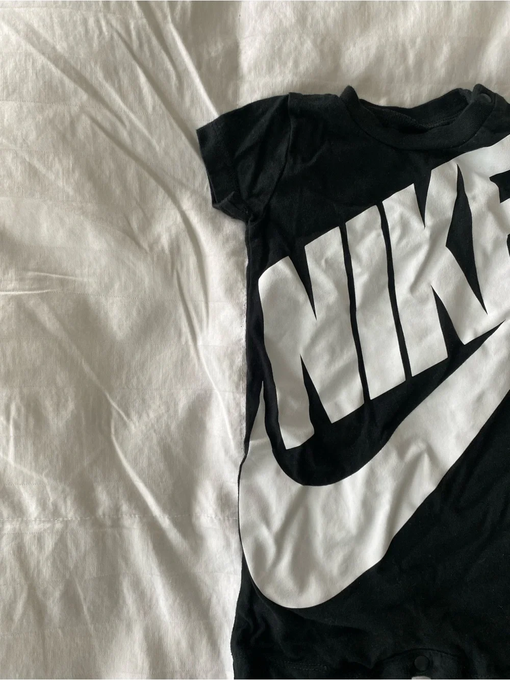 Nike Black Baby Onesie/Romper with Large White Logo 6M